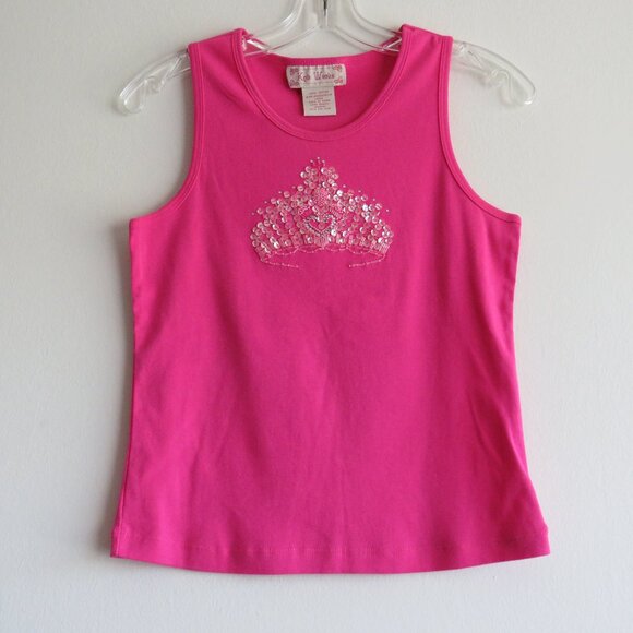 Knit Works Pink Sequins Beads Crown Sleeveless Women’s Summer Top size L - Picture 1 of 6